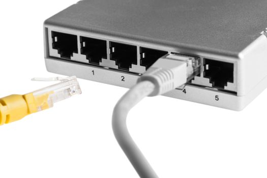 router with wires closeup on a white background