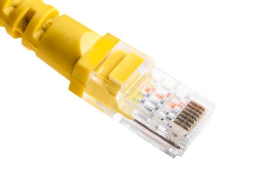 yellow wire closeup on white background isolated