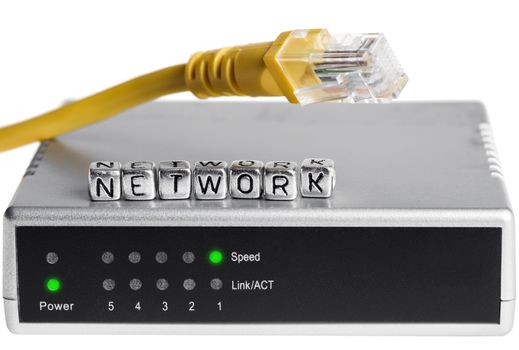 router with wires closeup on a white background