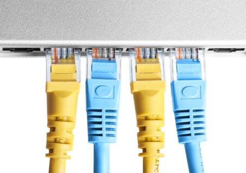 router with wires closeup on a white background