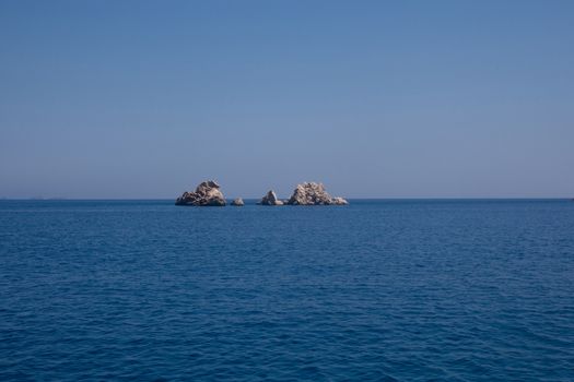 Grey rocks and blue sea in Asia Minor
