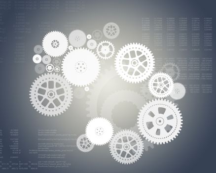Abstract grey background with cogs and numbers