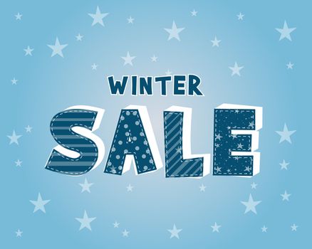 winter sale with stars over blue background, business seasonal shopping concept