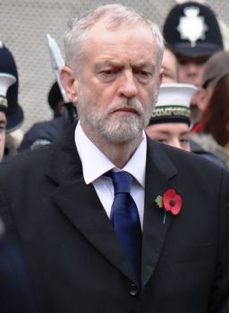 UK, London: Labour leader Jeremy Corbyn and veterans lay wreaths at the Cenotaph in London to honour war dead on November 8, 2015. The Remembrance Sunday service was held at the Cenotaph in Whitehall.