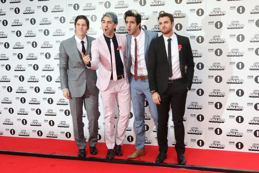 UNITED KINGDOM, London: (From left to right) Zack Merrick, Alex Gaskarth, Jack Barakat and Rian Dawson attend BBC Radio 1's Teen Awards at Wembley Arena in London on November 8, 2015. 