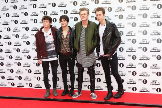 UNITED KINGDOM, London: (From left to right) Connor Ball, Brad Simpson, Tristan Evens and James McVey of The Vamps attend BBC Radio 1's Teen Awards at Wembley Arena in London on November 8, 2015. 