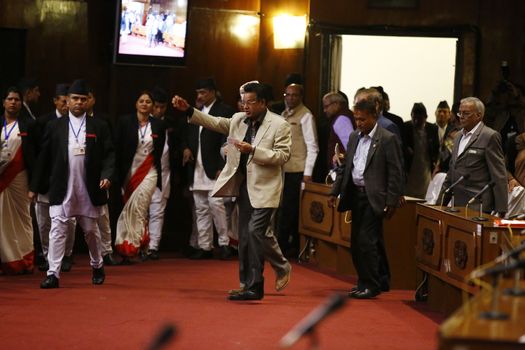 NEPAL, Kathmandu:  As unrest continues in Nepal surrounding the nation's new constitution, protesters from Nepal's indigenous Madhesi community disrupted a parliamentary meeting in Kathmandu on November 8, 2015. Demanding more government representation, these indigenous people have placed blockades at all border crossings with India for the past three months, moving Nepal closer and closer to a humanitarian crisis.  As the United Democratic Madhesi Front took the stage to disrupt the parliamentary meeting, lawmakers backing the protesters chanted pro-Madhesi slogans. 