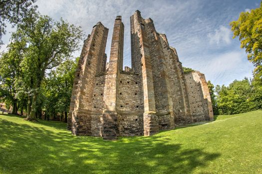 Unfinished Gothic cathedral of Our Lady founded in the 12 th century in the village Panensky Tynec, Czech republic. A magical place full of natural healing Energia.