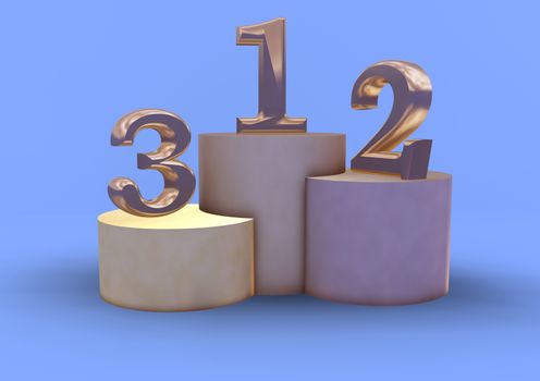 Winning 3D render podium with figures.  Isolated over white.