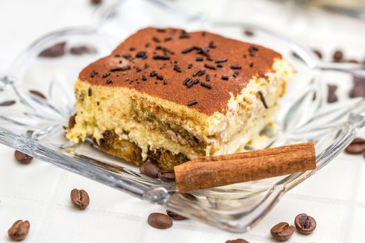 Tiramisu Cake with coffee beans and cinnamon