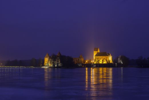 Trakai Castle winter night, Lithuania