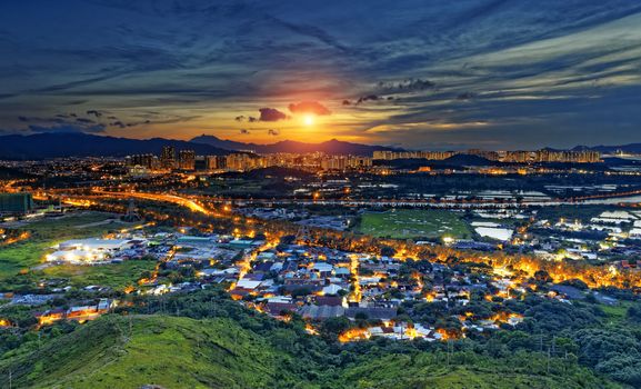 Cityscape of Yuen Long, Hong Kong.