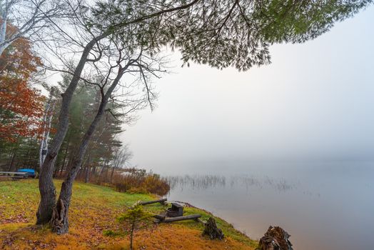 Still, cool air and warm lake water make for an early morning masking of the water in a near opaque fog show.