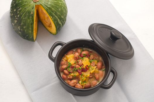 Soup with beans and squash with chilli powder, italy