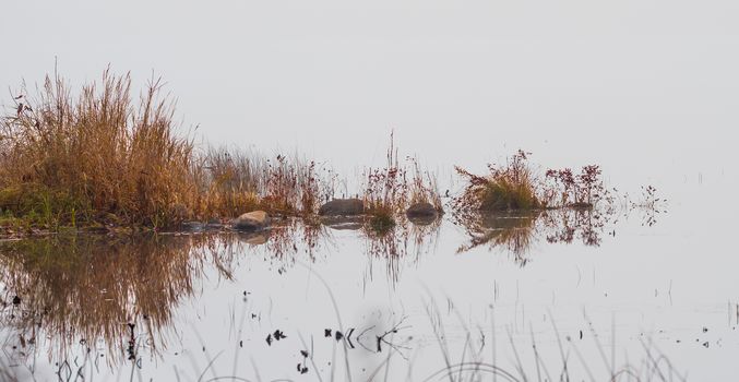 Still, cool air and warm lake water make for an early morning masking of the water in a near opaque fog show.