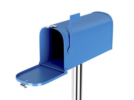 Empty blue mailbox isolated on white background