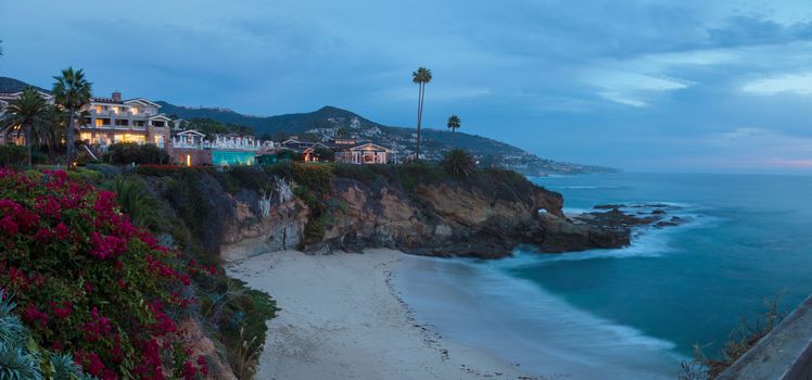 City lights view Laguna Beach at night, from the Montage in Laguna Beach, California.