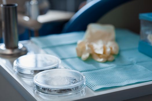 table with dental tools