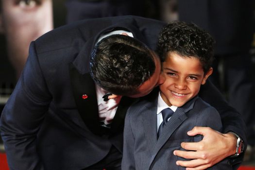 UNITED KINGDOM, London: Cristiano Ronaldo and his son Cristiano Ronaldo Junior attend the world premiere of the documentary Ronaldo at Vue West End cinema at Leicester Square, London on November 9, 2015. 