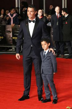 UNITED KINGDOM, London: Cristiano Ronaldo and his son Cristiano Ronaldo Junior attend the world premiere of the documentary Ronaldo at Vue West End cinema at Leicester Square, London on November 9, 2015. 