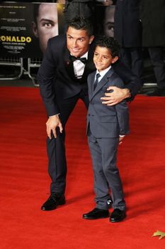 UNITED KINGDOM, London: Cristiano Ronaldo and his son Cristiano Ronaldo Junior attend the world premiere of the documentary Ronaldo at Vue West End cinema at Leicester Square, London on November 9, 2015. 