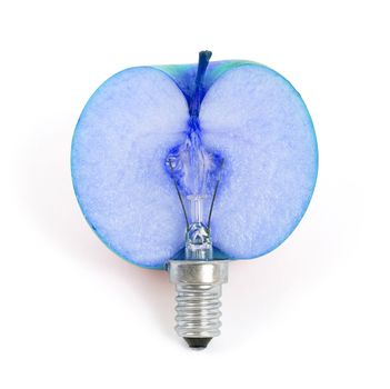 Apple lightbulb, concept of green energy - isolated on white