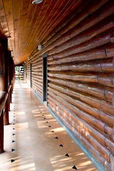 Interior of vintage wooden wall with walk way