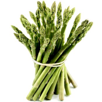 Bunch of Fresh Ripe Asparagus Sprouts isolated on White background