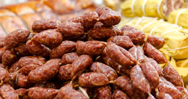 Typical Italian salami sausages are dried, known everywhere