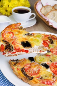 omelette eggplant, leek, tomatoes and pepper with cheese