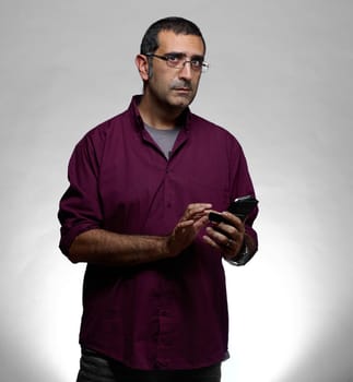 facial expression adult man in purple shirt