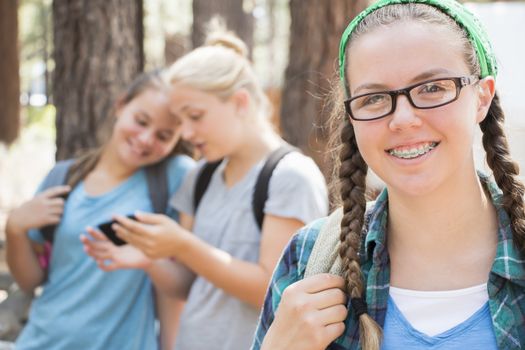 Three Young Girl Friends together at the Park