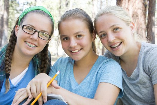 Young Girls Studying at the Park