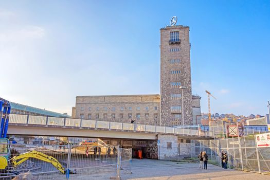 Stuttgart, Germany - November 1, 2013: Central railway station (Hauptbahnhof) in Stuttgart, Germany near construction site Stuttgart 21. S21 is the most controversial railway project ever.