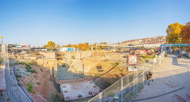Stuttgart, Germany - November 1, 2013: Construction site Stuttgart 21 panorama photo. S21 is the most controversial railway project ever.