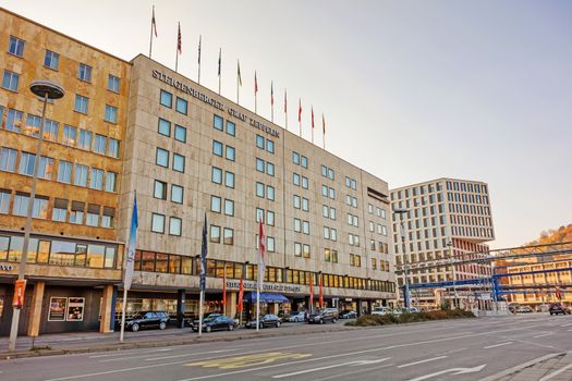 Stuttgart, Germany - November 1, 2013: Hotel Steigenberger Graf Zeppelin Stuttgart. Located in the city center, towards the main railway station.