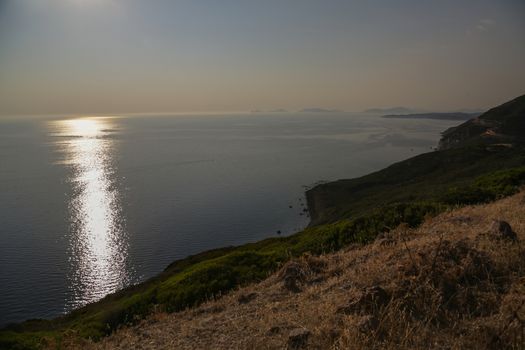 Scenic sunset over the sea in Sardinia