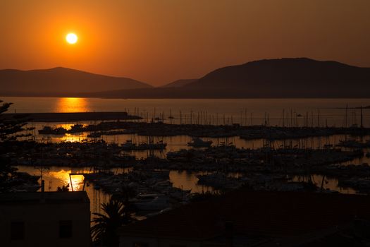 Scenic sunset over the sea in Sardinia