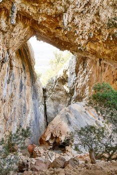 Archaeological site of Tiscali nuragic village in Dorgali, Sardinia, Italy