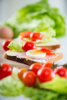 Fresh sandwich with cherry tomato and eggs.