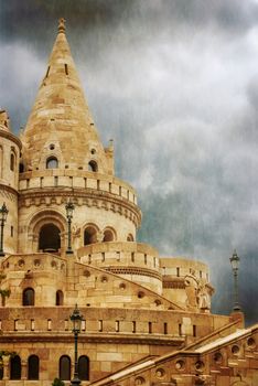 Vintage image of the Fisherman Bastion on the Buda Castle hill in Budapest, Hungary