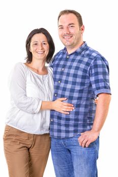 Portrait of happy couple isolated on white background.