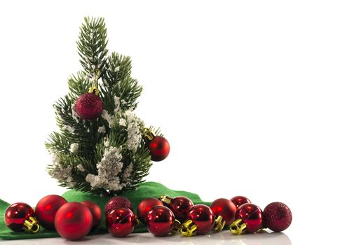 christmas tree with red balls card with white space for text