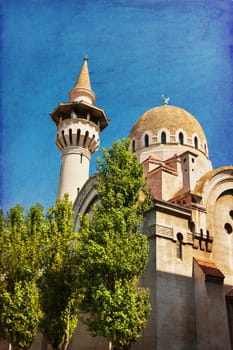 Big Mosque of Constanta in Romania near Black Sea against blue sky