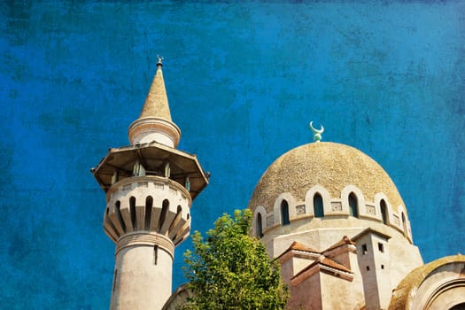 Big Mosque of Constanta in Romania near Black Sea against blue sky