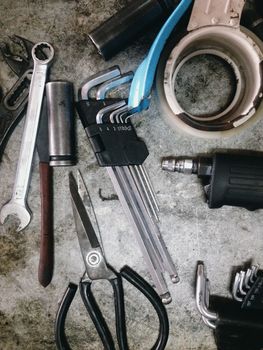 Assorted old hand tools background