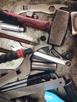 Assorted old hand tools background