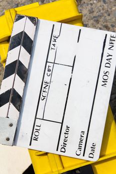 close up image of Film Slate on set