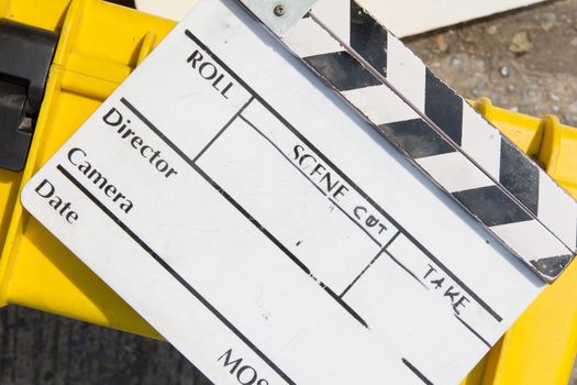 close up image of Film Slate on set