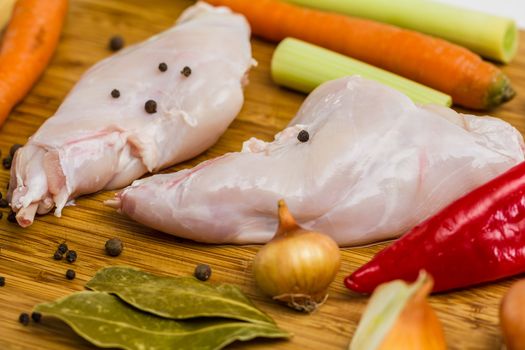 Raw rabbit with black pepper and allspice